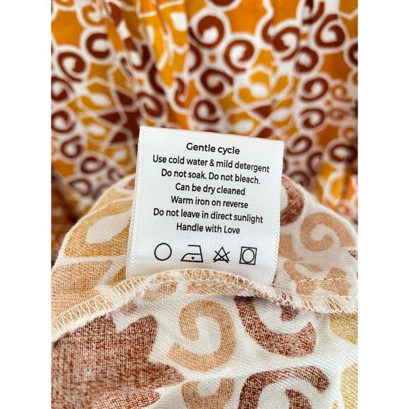 Beyond by Vera Rust Pietra Dura Block Print Midi Cotton Fall Tie Waist Dress - Picture 9 of 12